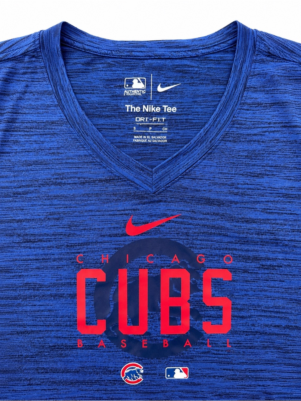 Nike Royal Blue Chicago Cubs V-Neck Tee with Red Logo - Picture 2 of 4